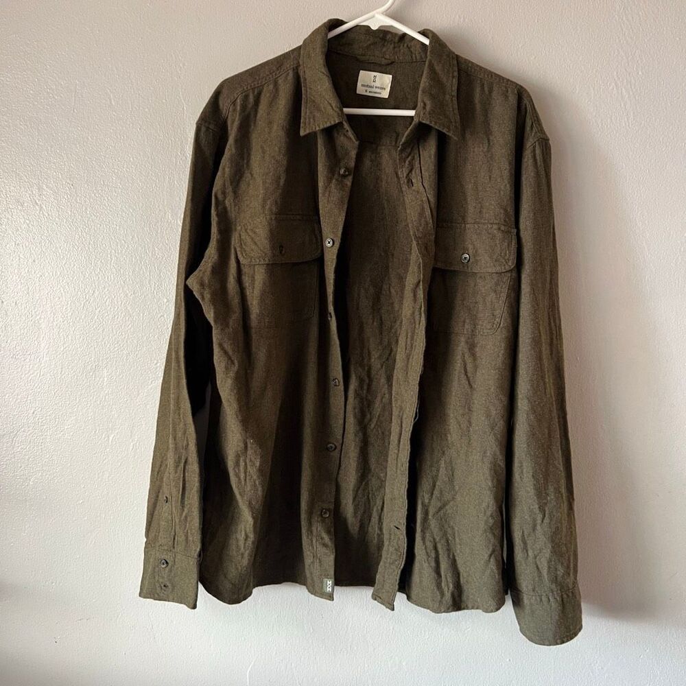 Mutual Weave men's olive green long-sleeve regular-fit flannel shirt cotton dual
